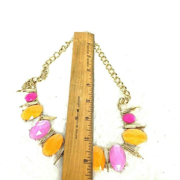 Orange Pink Oval Statement Piece Necklace Career - Picture 3 of 5